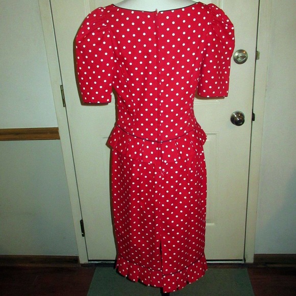 Vintage 80's Roberto Dei Como Italy Red White Polka Dot Dress sz 8 EUC - Picture 5 of 6